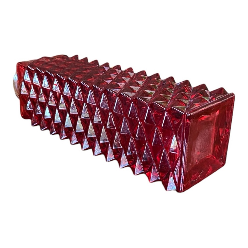 Vintage FTD Red Faceted Glass Square Bud Vase 1980 Diamond Point 6.5" - Picture 3 of 5